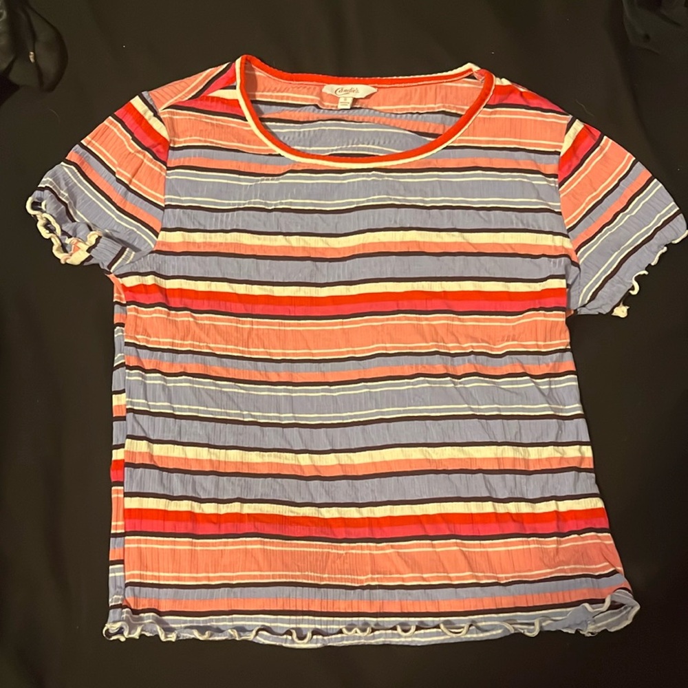 Girly Striped Ribbed Lettuce Crop Top